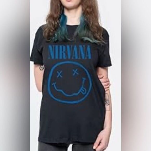 NWT Unisex Black Short Sleeve Acid Grunge Wash Graphic Tee NIRVANA - Size Small - Picture 1 of 9